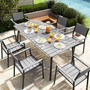 9 Pcs Gray Patio Set 8 Arm Chairs 1 Table with Umbrella Hole