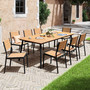 9 Pcs Gray/Brown Patio Set 8 Arm Chairs 1 Table with Umbrella Hole