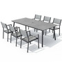 7 Pcs Gray Patio Set 6 Armless Chairs 1 Table with Umbrella Hole