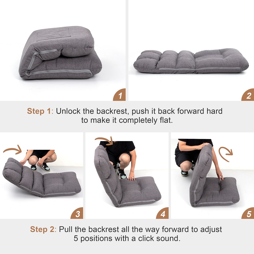 Adjustable 5-Position Memory Foam Floor Chair - Pillow Gaming