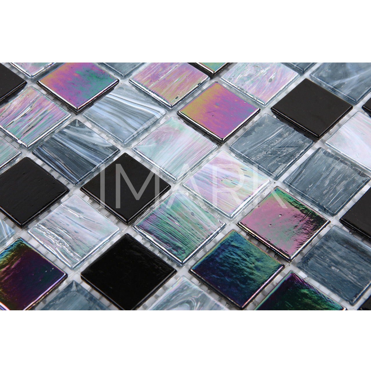 Black Grey Mix Glossy Iridescent Glass Swimming Pool Mosaic Tile