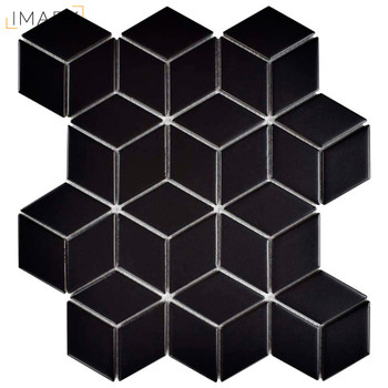 Metro Rhombus Matte Black 10-1/2 in. x 12-1/8 in. x 5 mm Porcelain Mosaic Tile