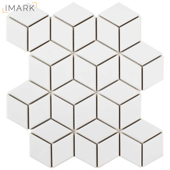 Metro Rhombus Glossy White 10-1/2 in. x 12-1/8 in. x 5 mm Porcelain Mosaic Tile