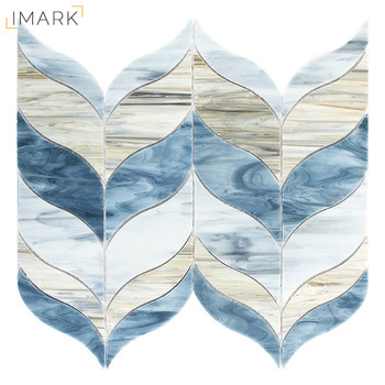 IMARK Artist Hand Cut Ocean Blue Leaf Tiffany Glass Mosaic Tile Factory