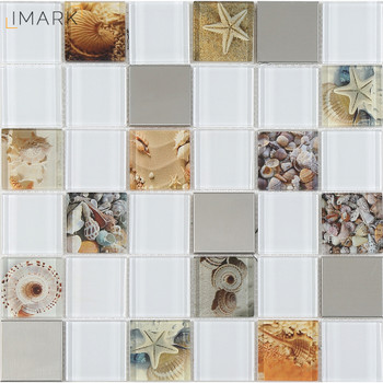 Digital Print Seaside Glass & Metal Glass Mosaic Tile Backsplash Tile 