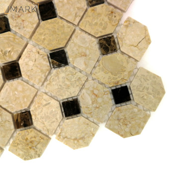 Giallo Atlantide & Emperador Light Marble Polished Or Honed Hexagon & Dot Mosaic Tile (SMT-HD001)