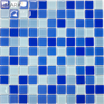 Sky Blue Blend 1" x 1" Glossy Glass Pool Tile Mosaic 