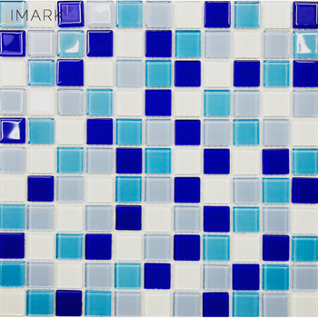 Cobalt Blue Mix White Crystal Glass Mosaic Swimming Pool Tile
