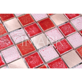 Korea Design Pink Aluminum Mix Foil Marble Kitchen Backsplash Tile Mesh Mounted