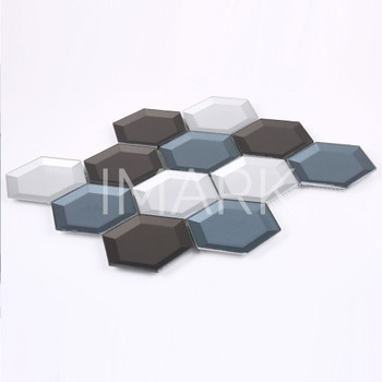 New York Cold Blue, Coffee, White 3D Beveled Hexagon Glass Mosaic