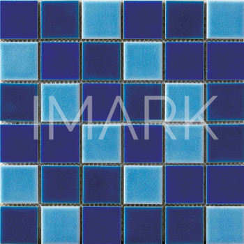 Heavy Crackle Glazed Blue Blend Ceramic Swimming Pool Mosaic Tile