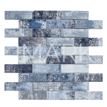 Foshan Blue Cement Look Subway Glass Mosaic Brick Backsplash Tile