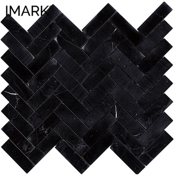 Herringbone Nero Marquina Stone Mosaic Tile For Lodging House