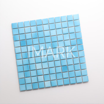 1" Non-Slip Aqua Blue Glazed Porcelain Pool Mosaic Tiles
