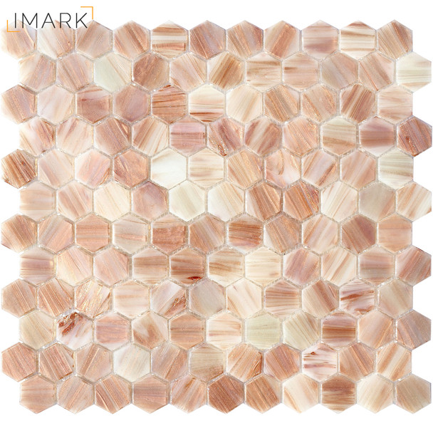Hexagon Coppa Pink  Gold Line Backsplash Tile Glass Mosaic Tile