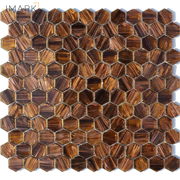 Hexagon Coppa Amber 6 mm Glass Mosaic Backsplash Tile For Kitchen