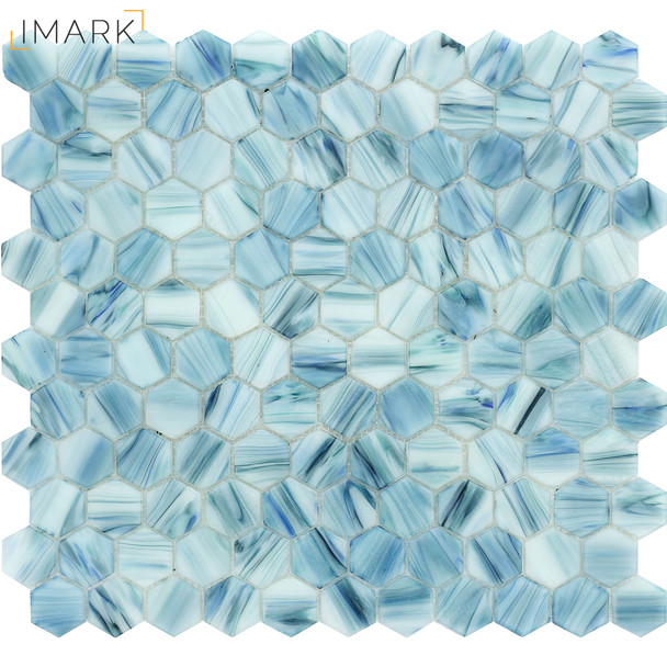 IMARK Recycled Blue Goldline Hexagon Glass Mosaic Tile 