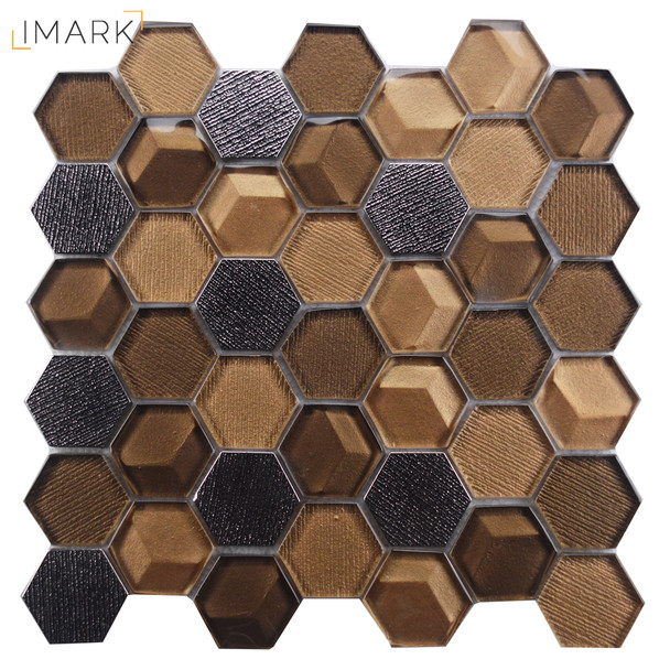 Caramel Hexagon Crystal Glass Mosaic Tile For Kitchen Backsplash Tile 