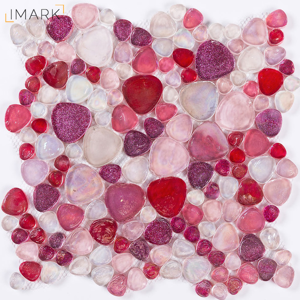 Aqua Pink Pebble Beach Glass Mosaic Tile Iridescent Pool Tiles (GPL103)