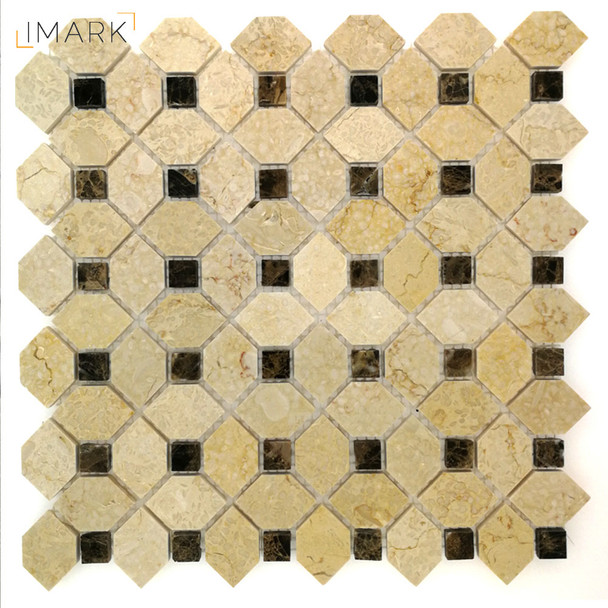 Giallo Atlantide & Emperador Light Marble Polished Or Honed Hexagon & Dot Mosaic Tile (SMT-HD001)