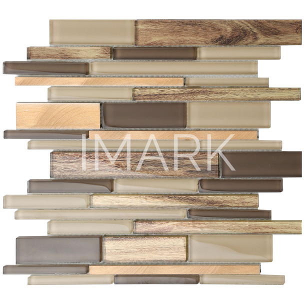 Expresso Blend Brushed Aluminum Glass Random Strip Mosaic Tile