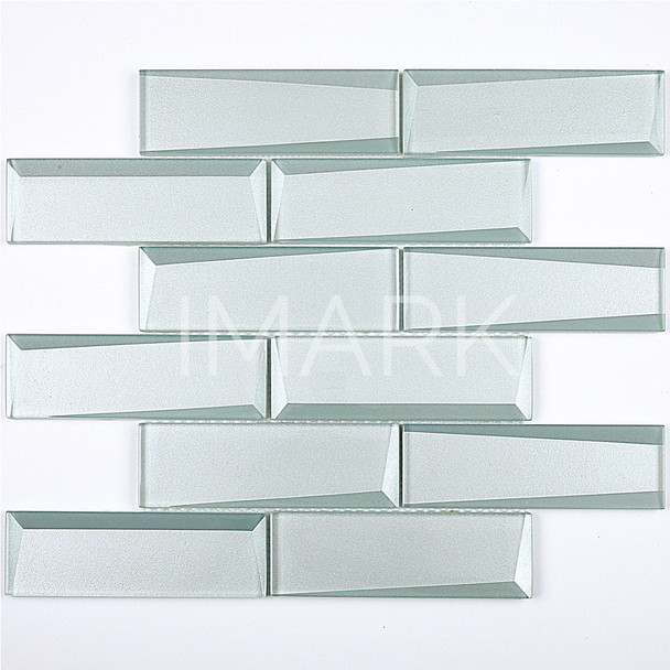 Green Subway Beveled Glass Kitchen Tile Mosaic For Interior Decoration 