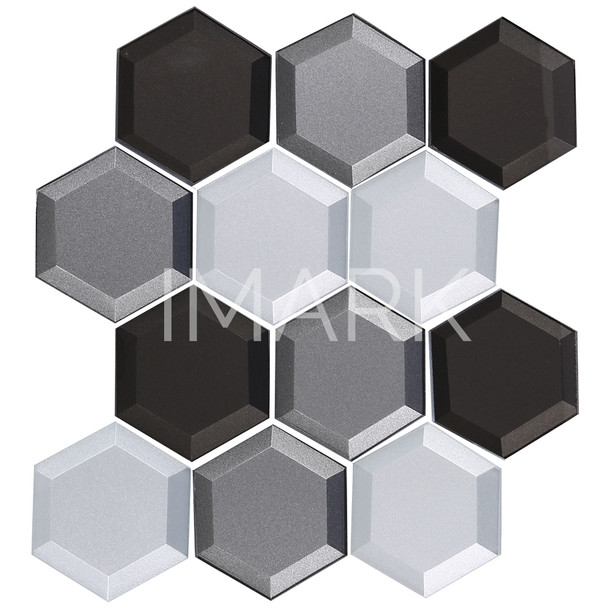 Shimmering Breeze Sleepy Afternoon Beveled Hexagon Glass Mosaic Tile