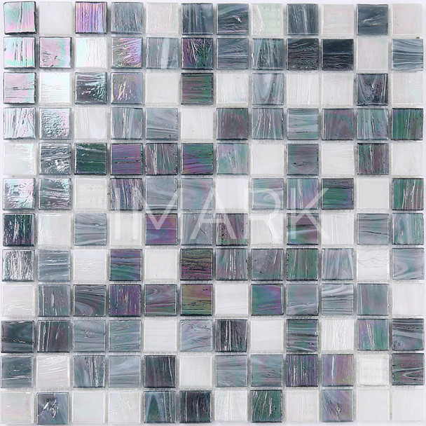 1" Brick Pattern Iridescent Cloud Grey Glass Mosaic Swimming Pool Tile 