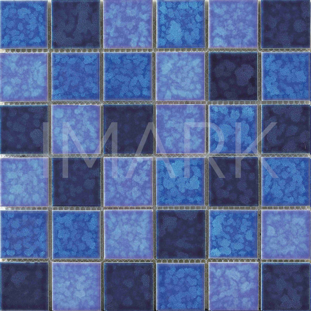 Aqua Blue Color Blend Porcelain Swimming Pool Mosaic Tile Mesh Mounted