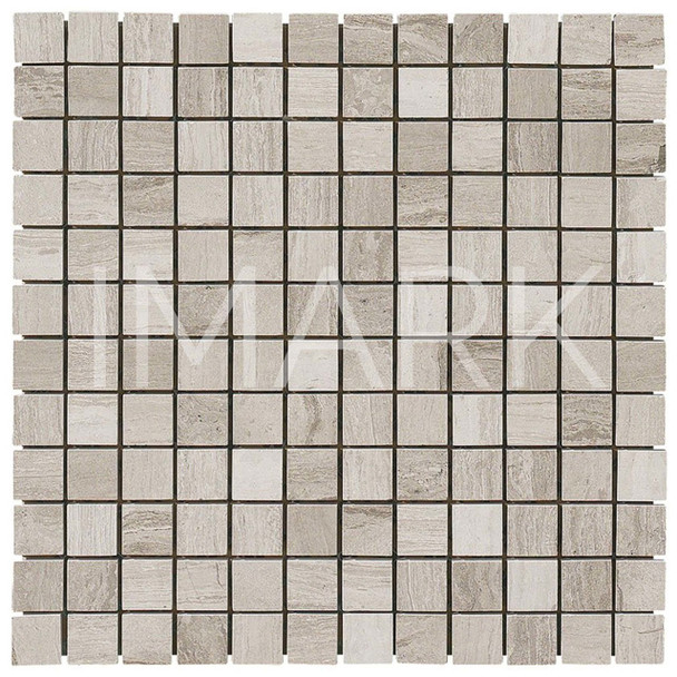 White Wood Grain Marble Square Pattern Mosaic Tile Mesh Mounted