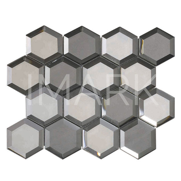 10.25"x11" Bronze Silver Gray 3D Hexagon Crystal Mosaic Glass Tile