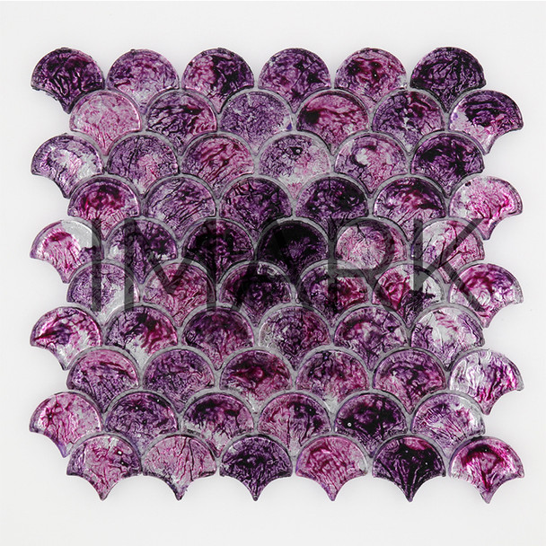 Silver & Pink Foil Fish Scale Iridescent Glass Tile Mosaic