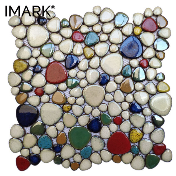 Mix Color Pebble Glazed Porcelain Kitchen Backsplash Mosaic Tile