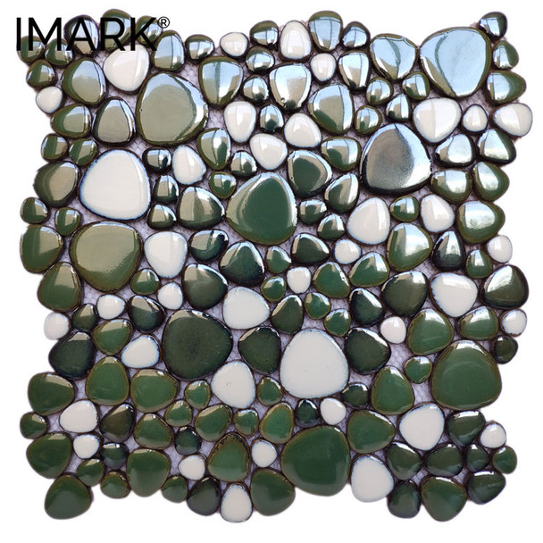 Green Pebble Glazed Porcelain Shower Floor & Wall Mosaic Tiles
