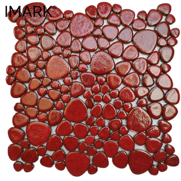 Red Pebble Ceramic Mosaic Tile Backsplashes For Kitchen Wall Decor