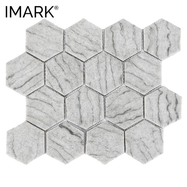 Cheap Price Hexagon Marble Look Full-Body Glass Mosaic Kitchen Tile