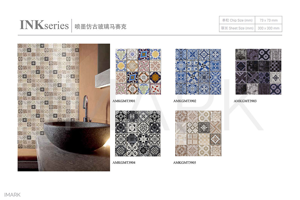 Cheap Handmade Patterned Cement Look Glass Mosaic Tiles