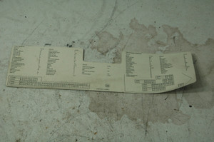 1) DH -10 BMW 71236939702 OEM Used Fuse Chart GLOVEBOX WITH VELCO BACK GB E 9E80.S From: May 28 2004 BMW e60 530i SEDAN SILVER Titan-silber M54 3.0L RWD AUTOMATIC Fits: e60 & other listed vehicles 6939702 Euro All Parts 1) DH -10 BMW 71236939702 OEM Used Fuse Chart GLOVEBOX WITH VELCO BACK GB E 9E80.S From: May 28 2004 BMW e60 530i SEDAN SILVER Titan-silber M54 3.0L RWD AUTOMATIC Fits: e60 & other listed vehicles 6939702 Euro All Parts