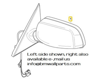 0) BMW OEM 51167189492 USED Side mirror RIGHT FRONT 530i '04 E60 Euro All Parts