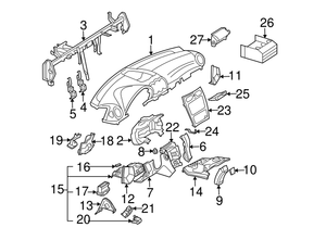 1) DH -9 Mercedes-Benz 2036804739 OEM Used UNDER COVER DASH LEFT COCKPIT w-PEDAL SLOTS MW 1-05056-2 From: CLK 320 500 55AMG Fits: & other listed vehicles 203-680-47-39 Euro All Parts