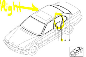 0) DD A118 BMW 51348163848 Used OEM Window Glass RIGHT REAR 51-34-8-163-848 (51-34-8-163-848) H51361 From: E38 740i Fits: 728i 728iL 730i 730iL 735I 735iL 740i 740iL750i L7 (1994-2001) & other listed vehicles Euro All Parts 0) DD A118 BMW 51348163848 Used OEM Window Glass RIGHT REAR 51-34-8-163-848 (51-34-8-163-848) H51361 From: E38 740i Fits: 728i 728iL 730i 730iL 735I 735iL 740i 740iL750i L7 (1994-2001) & other listed vehicles Euro All Parts