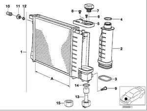 0) V BMW 1719142 oem RADIATOR Touring used E34 520i, 525i, 525ix; 5 Series E34 520i, 525i, 525 Ix Euro All Parts