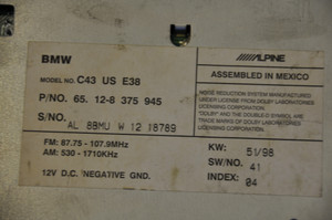 4) BMW OEM 65128375945 USED ALPINE AM FM CASSETTE RADIO 1999 740i E38 E53 x5 ALPINE C43 U ALPINE: C43 U E38 65126902822 65126902823 65128352868 65128363441 Euro All Parts 4) BMW OEM 65128375945 USED ALPINE AM FM CASSETTE RADIO 1999 740i E38 E53 x5 ALPINE C43 U ALPINE: C43 U E38 65126902822 65126902823 65128352868 65128363441 Euro All Parts