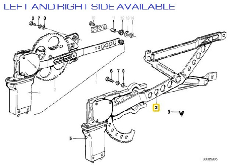 0) BMW OEM 51331921506 USED WINDOW REGULATOR ASSEMBLY RIGHT FRONT 633CSI '81 E 6 Series Euro All Parts