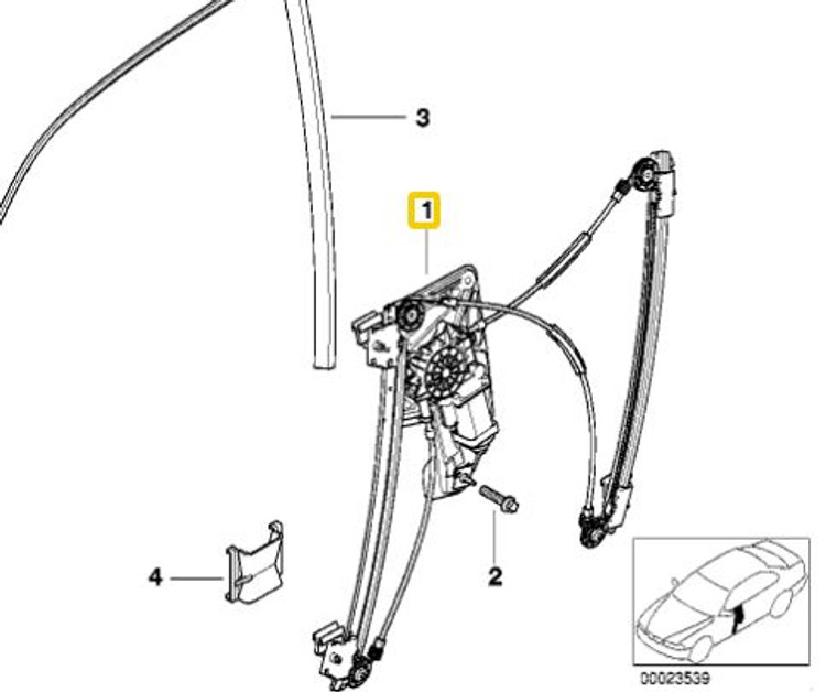 0) BMW OEM 51338125201 USED WINDOW REGULATOR ASSEMBLY LEFT FRONT 740I 95 E38 7 Series Euro All Parts