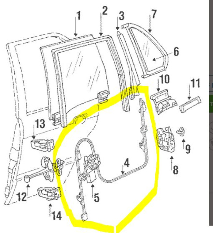 0) BMW OEM 51351935639 USED WINDOW REGULATOR ASSEMBLY LEFT REAR 325I 94 E33 Series Euro All Parts