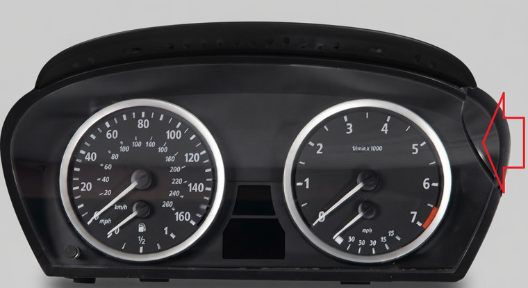 BMW 62116947357 Genuine OEM 62-11-9-155-822CLUSTER Dash(TESTED) Miles & Km -Cracked Facia