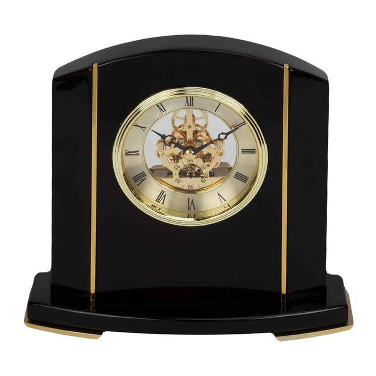 MW2709 Wm.Widdop Black Piano Wood Skeleton Movement Mantel Clock