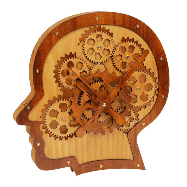 MW7915 Hometime Wooden Moving Cog Head Shape Clock