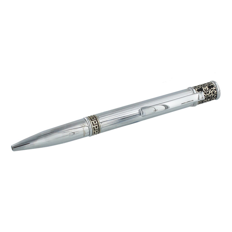 MST1209 Stratton Ball Point Pen - Silver with Black Scroll Effect
